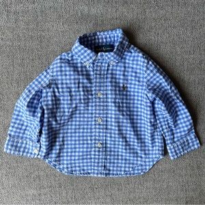 Ralph Lauren Button up collared blue and white gingham shirt 18 months